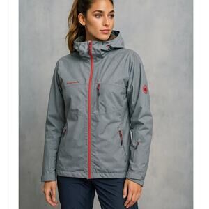 MAMMUT Robella HS Snow Ski Jacket In Gray With Red Detail Medium